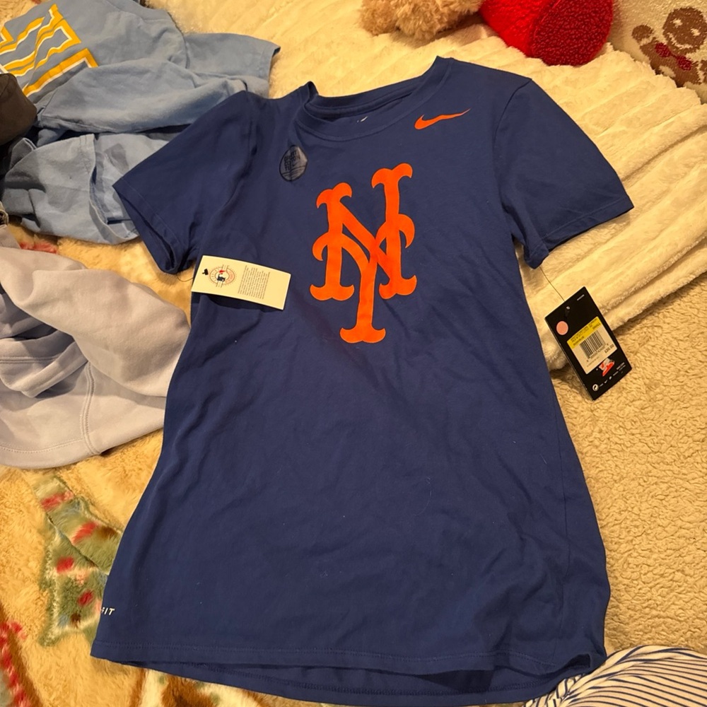 Nike Kids Royal Blue and Orange Logo Tee